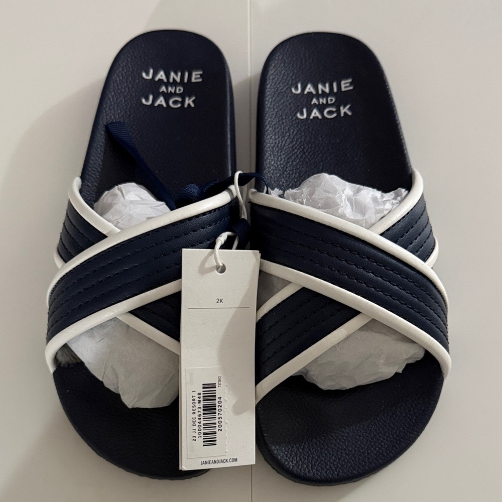 NWT Janie and Jack Navy and White Slide Sandals
